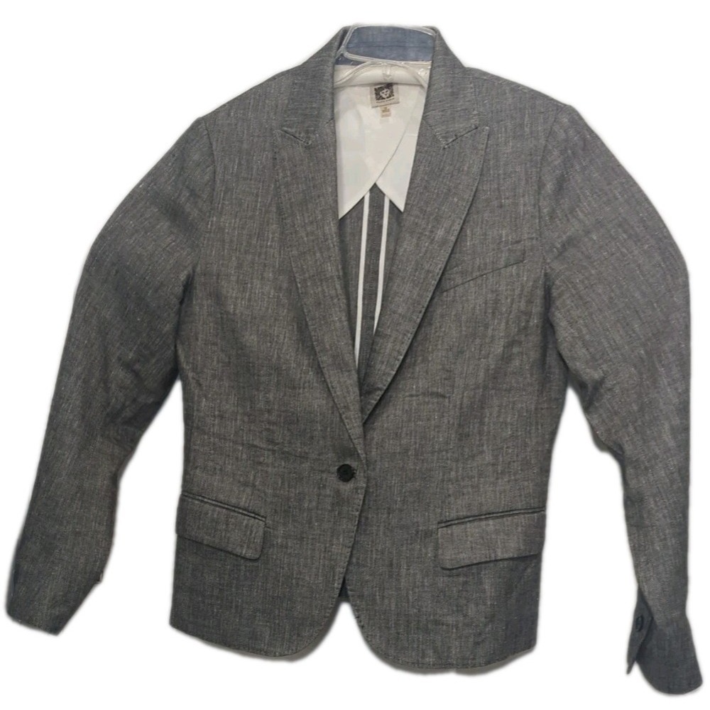 Anne Klein Women's Jacket Gray Gray Sz 10 One Button Twill Blazer